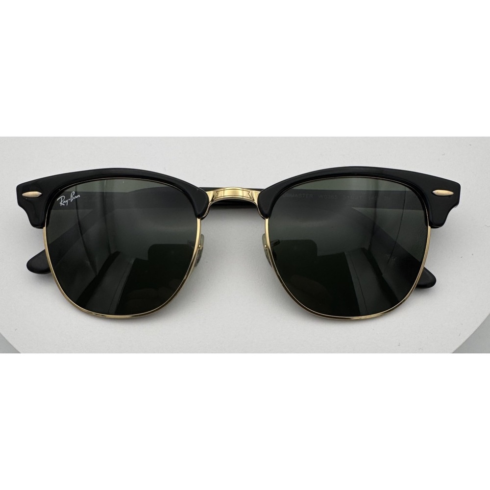 Ray-Ban Clubmaster RB3016 W0365 Semi-Rimless Black/Gold Green Tinted Glass